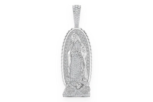 Virgin Of Guadalupe Statue Diamond Pendant 14k Solid Gold 3.20ctw