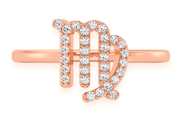 Virgo Zodiac Diamond Ring 14k Solid Gold 0.15ctw