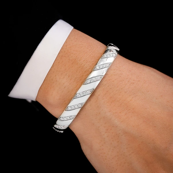 Striped Diamond Bangle 1.00ctw 14k Solid Gold