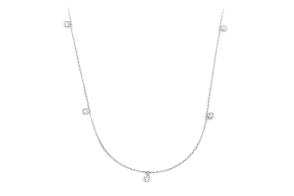 Station Bezel Charm Drop Station Necklace 14k Solid Gold 0.60ctw 