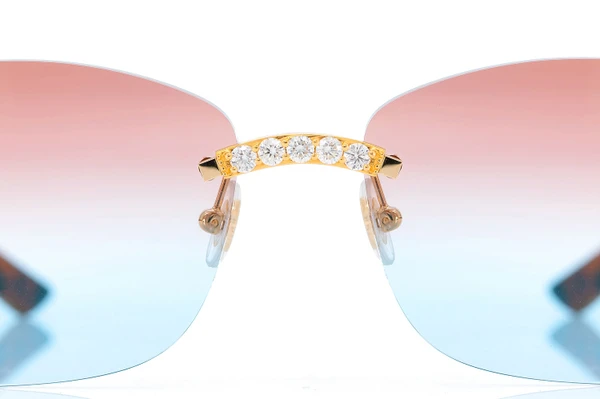 Cartier Glasses Iced Out Diamonds Rimless - Pink Blue Fade Lens - 3.00ctw