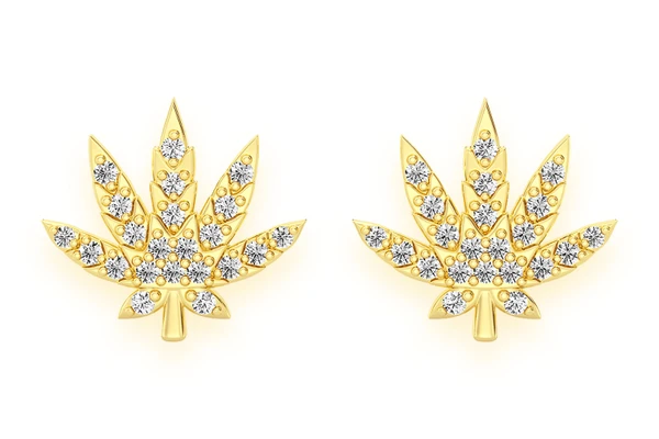 Icebox - Cannabis Leaf Stud Diamond Earrings 14k Solid Gold