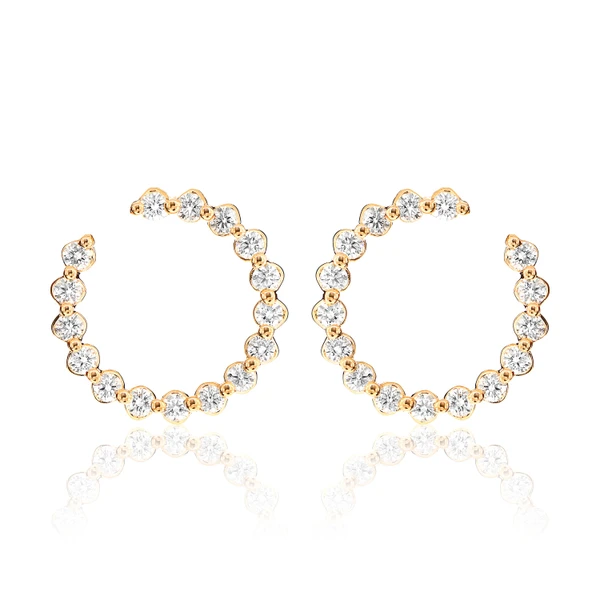 Single Prong Scallop Hoop Design Earrings 14k Solid Gold 1.25ctw