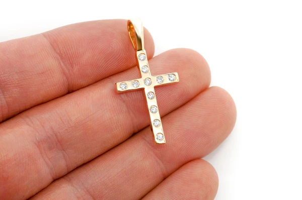 Cross Diamond Pendant 14k Solid Gold 0.35ctw