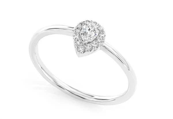 0.25ctw Pear Halo Scallop - Diamond Engagement Ring - All Natural 