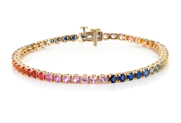 Rainbow Sapphire Bracelet 14k Solid Gold 7.30ctw 