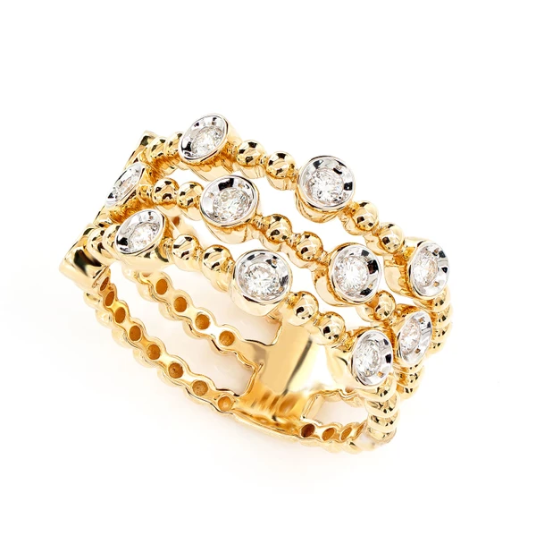 Four Row Scattered Beaded Bezel Diamond Band Ring 14k Solid Gold 0.35ctw 