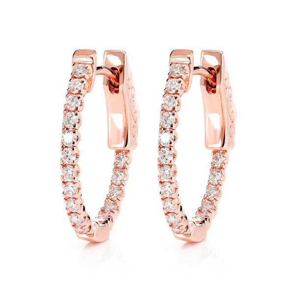 Diamond Inside Outside Quick Release Huggie Hoop Earrings 14k Solid Gold 0.50ctw