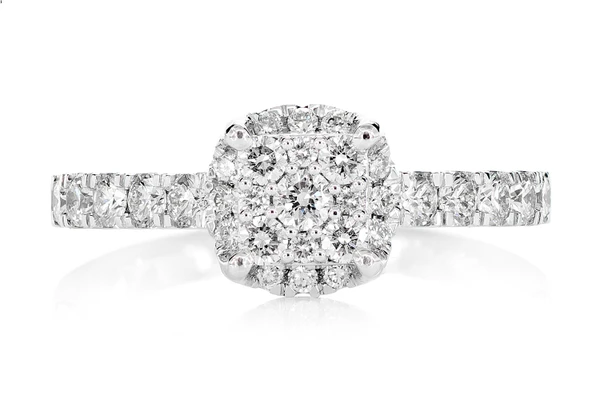 0.85ctw Square Cluster Halo 14k Solid Gold - Diamond Engagement Ring - All Natural