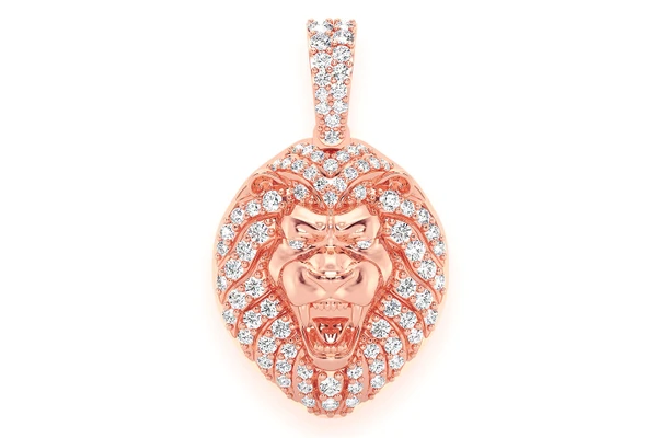 Lion Head Diamond Pendant 14k Solid Gold .50ctw