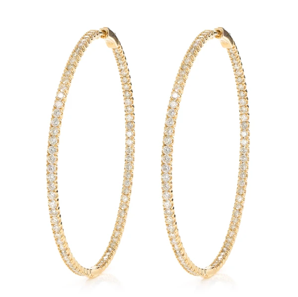 Large Inside Outside Diamond Hoops 14k Solid Gold 3.95ctw