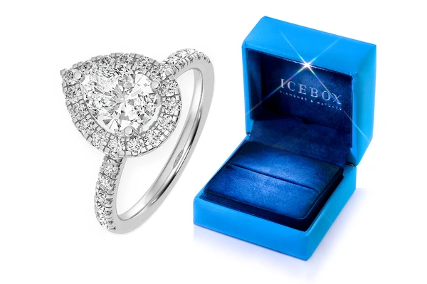 Thav - 1.00ct Pear Solitaire - Scallop Halo One Row - Diamond Engagement Ring - All Natural