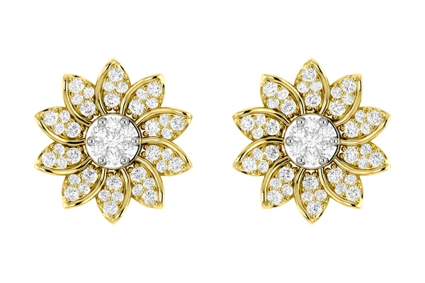 Sunflower Diamond Stud Earrings 14k Solid Gold 0.30ctw