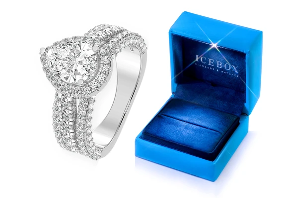 1.50ct Pear Solitaire - Three Row - Diamond Engagement Ring - All Natural