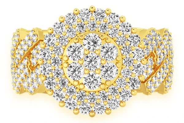 Double Halo Cuban Diamond Ring 14k Solid Gold 3.50ctw