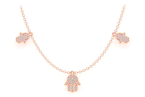 5 Hamsa Rolo Diamond Necklace Connected 14k Solid Gold 0.40ctw