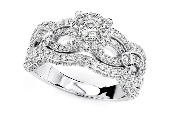 Cluster Bezel 4 Row Diamond Engagement Ring- All Natural - 1.75ctw 