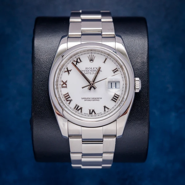 Rolex Datejust 36MM (116200) - Steel - White Roman - Smooth Bezel - Oyster Bracelet - Watch & Box