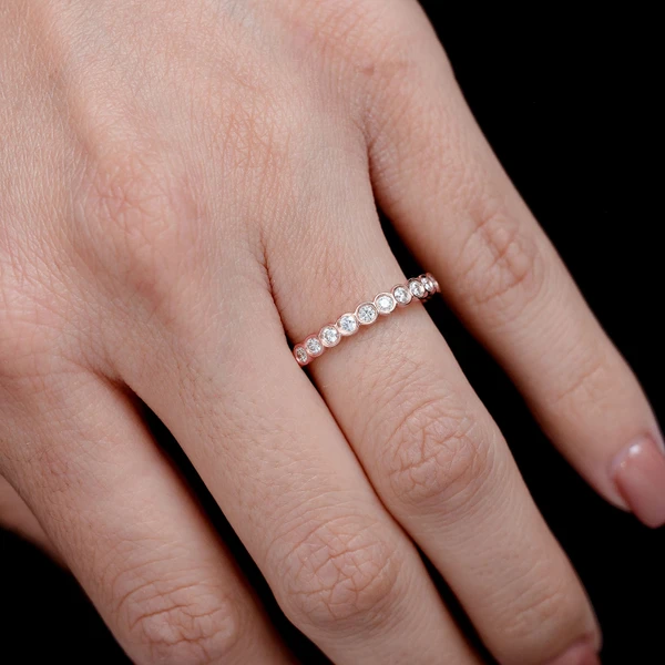 Round Bezel Set Band Ring 14k Solid Gold 0.30ctw