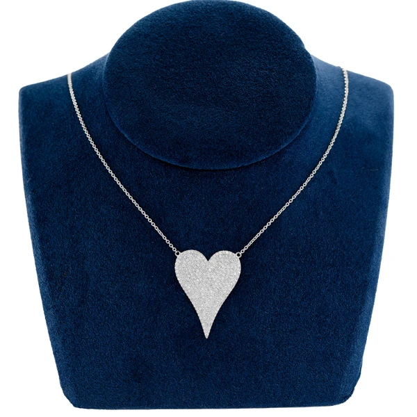 Large Diamond Heart Pendant Attached Necklace Solid Gold 1.15ctw