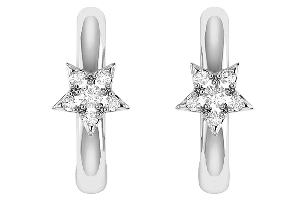 Star Diamond Hoop Earrings 14k Solid Gold 0.05ctw