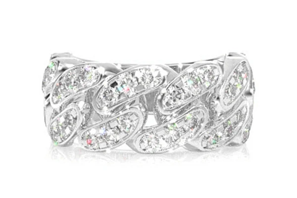 10MM Cuban Link Diamond Band Ring 14k Solid Gold 1.25ctw