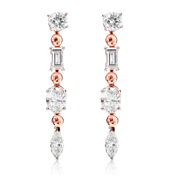 Eclectic Cuts Diamond Dangling Earrings 14k Solid Gold 0.90ctw