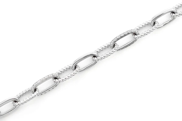 Diamond Pave Enlongated Rolo Link Bracelet 14k Solid Gold 0.70ctw
