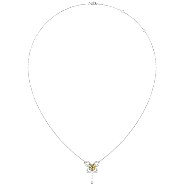 Butterfly Diamond Pendant Attached Necklace 14k Solid Gold 0.40ctw 