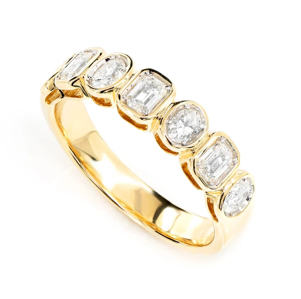 Oval And Baguette Bezel Diamond Band Ring 14k Solid Gold 0.80ctw