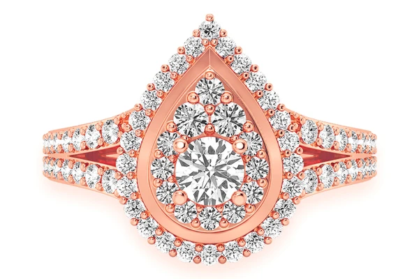 1.00ctw Round With Pear Double Halo Accent- Diamond Engagement Ring - All Natural