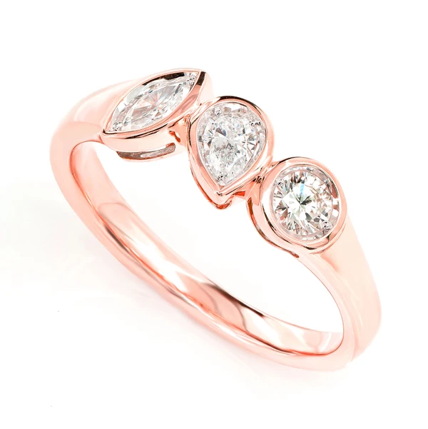 Multi Shape Diamond Bezel Trio Band Ring 14k Solid Gold 0.35ctw