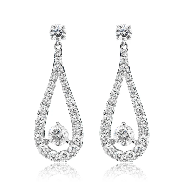 Round Solitaire Teardrop Dangle Earrings 14k Solid Gold 1.80ctw
