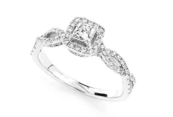 0.85ctw Princess Halo Twist Shank - Diamond Engagement Ring - All Natural 