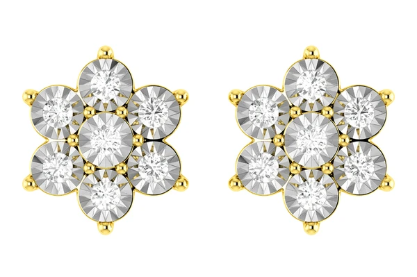 6 Point Diamond Flower Stud Earrings 14k Solid Gold 0.65ctw