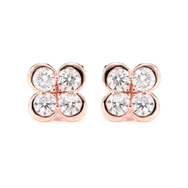 Diamond Bezel Clover Stud Earrings 14k Solid Gold 2.40ctw 