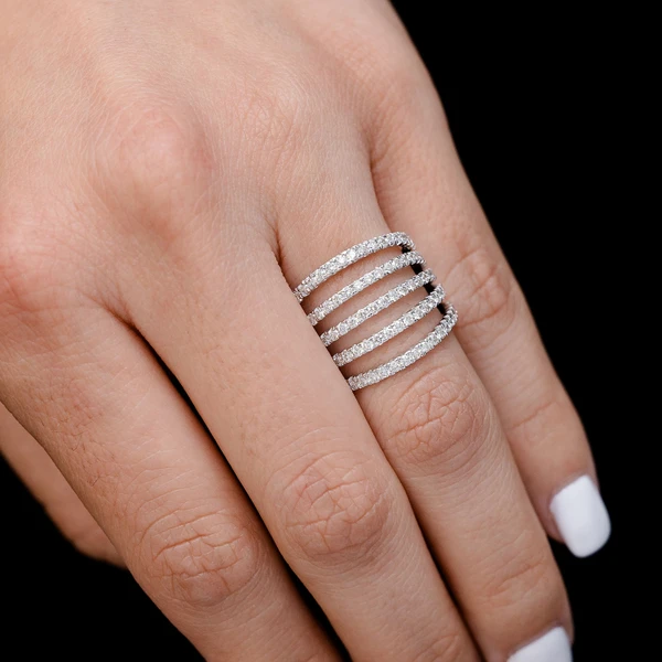 Five Row Open Band Diamond Ring 14k Solid Gold 1.40ctw