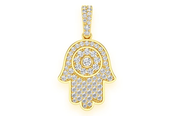 Hamsa Diamond Pendant 14k Solid Gold 0.45ctw