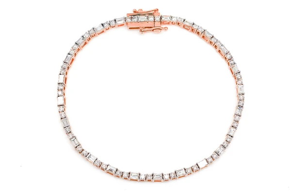Baguette And Round Diamond Tennis Bracelet 14k Solid Gold 3.50ctw