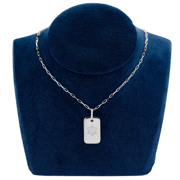 Star Of David Dog Tag Diamond Necklace Attached 14k Solid Gold 0.19ctw