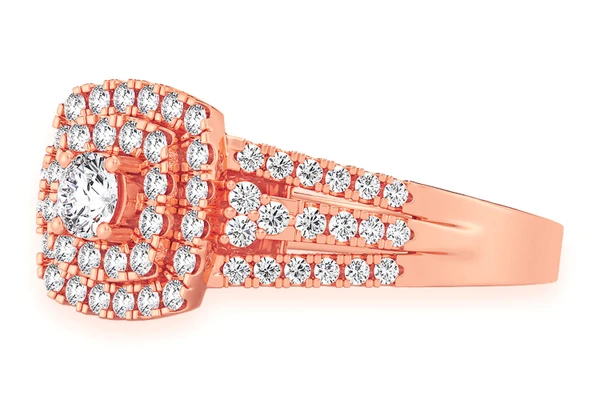 0.75ctw Round Double Halo - Diamond Engagement Ring - All Natural