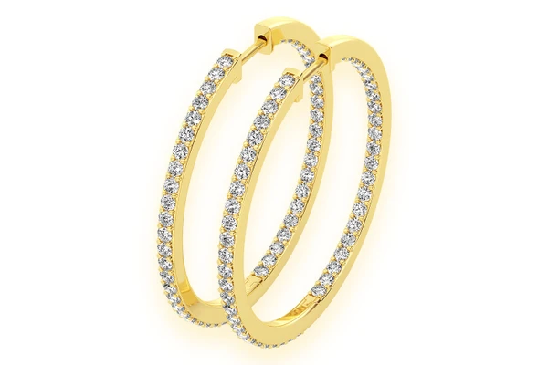 Medium Inside-Out Hoop Diamond Earrings 14k Solid Gold 2.75ctw