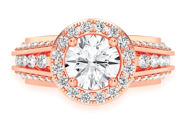Monst - 1.00ct Round Solitaire - Halo Three Row - Diamond Engagement Ring - All Natural Vs Diamonds