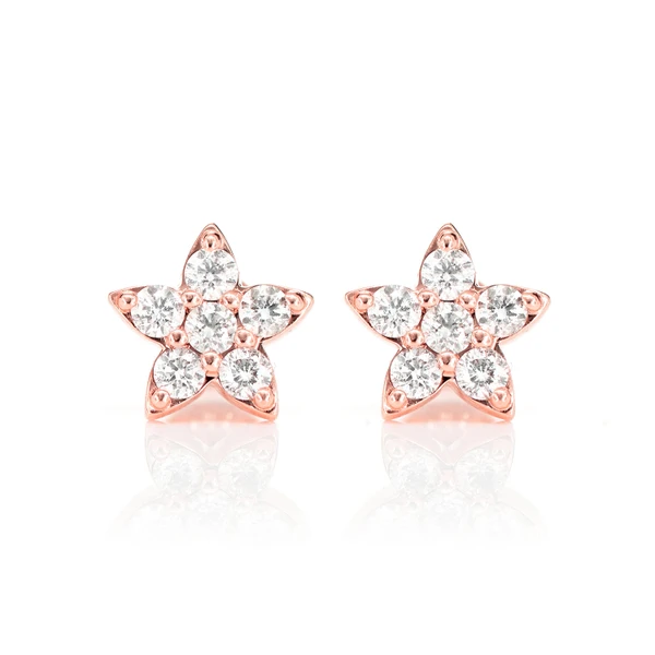 Diamond Petal Flower Stud Earrings 14k Solid Gold 0.50ctw