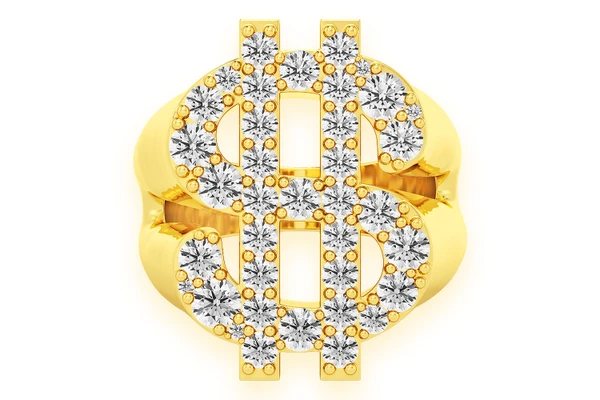 Dollar Sign Signet Diamond Ring 14k Solid Gold 1.75ctw