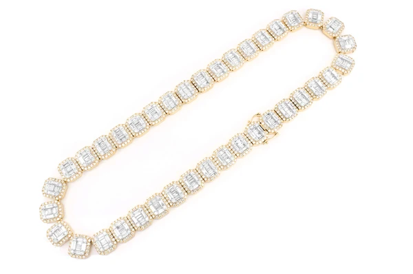 Round & Baguette Rectangle Link Diamond Necklace 14k Solid Gold 49.75ctw