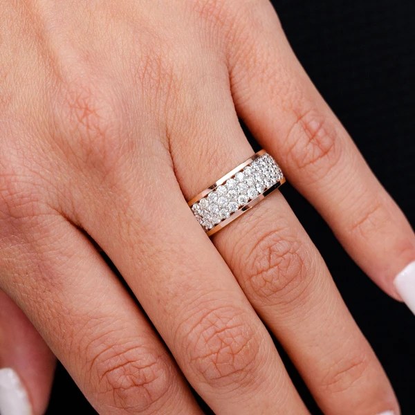 Three Row Diamond Band Ring 14k Solid Gold 1.25ctw