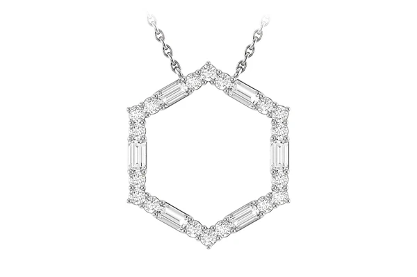 Hexagon Baguette Diamond Pendant Attached 14k Solid Gold 0.25ctw