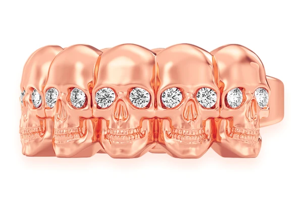 Nine Skulls Diamond Ring 14k Solid Gold 0.40ctw
