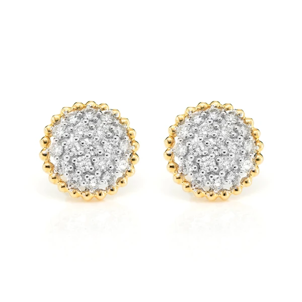 Diamond Beaded Halo Cluster Stud Earrings 14k Solid Gold 1.10ctw